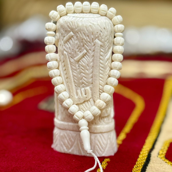 Camel Bone Tasbih with Hand-Carved Pendant (Design B)