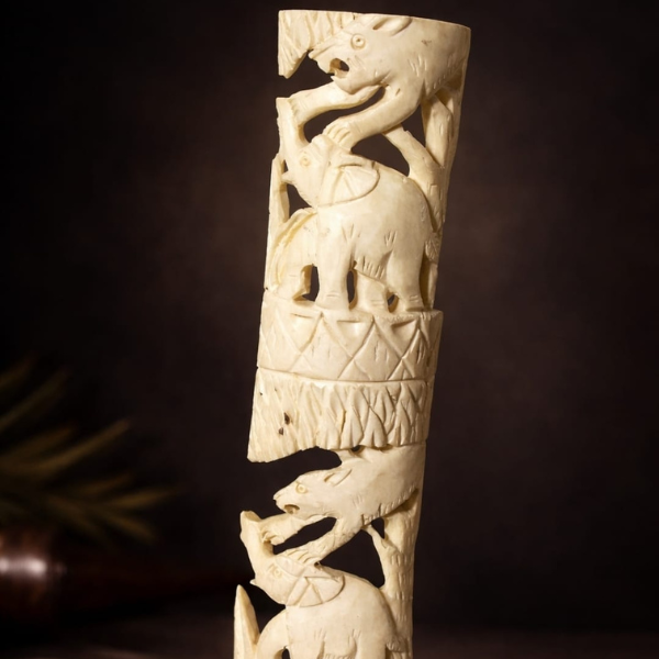 Camel Bone Carved Openwork Totem – Elephant & Deer Design