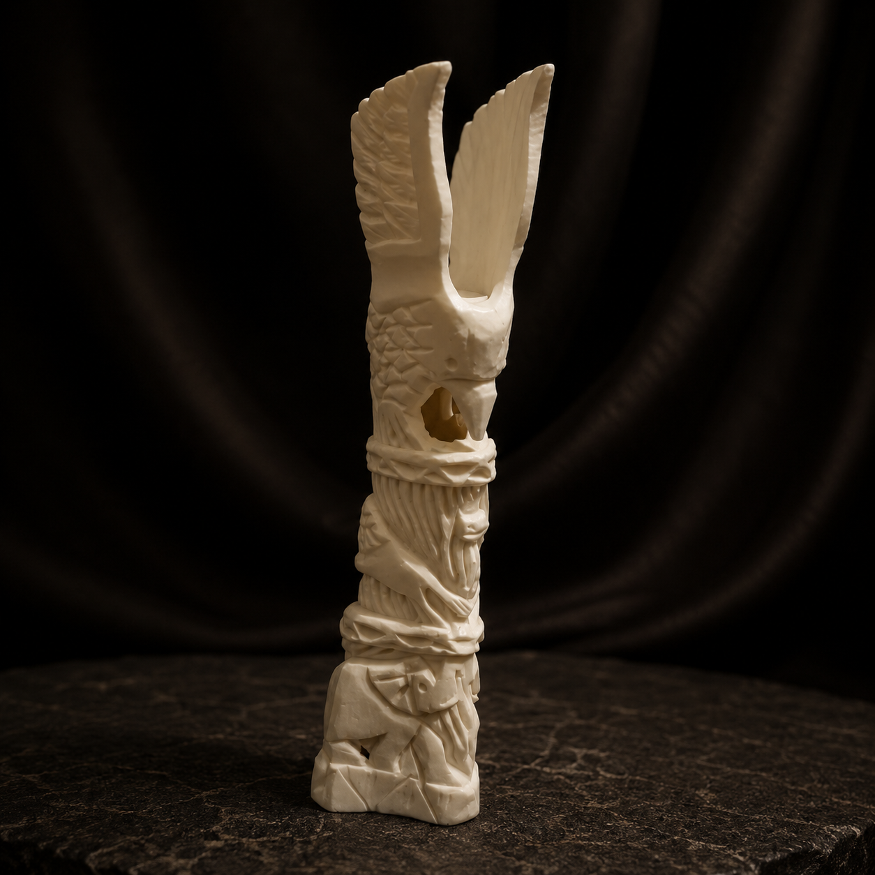 Camel Bone Carved Eagle Totem Cylinder