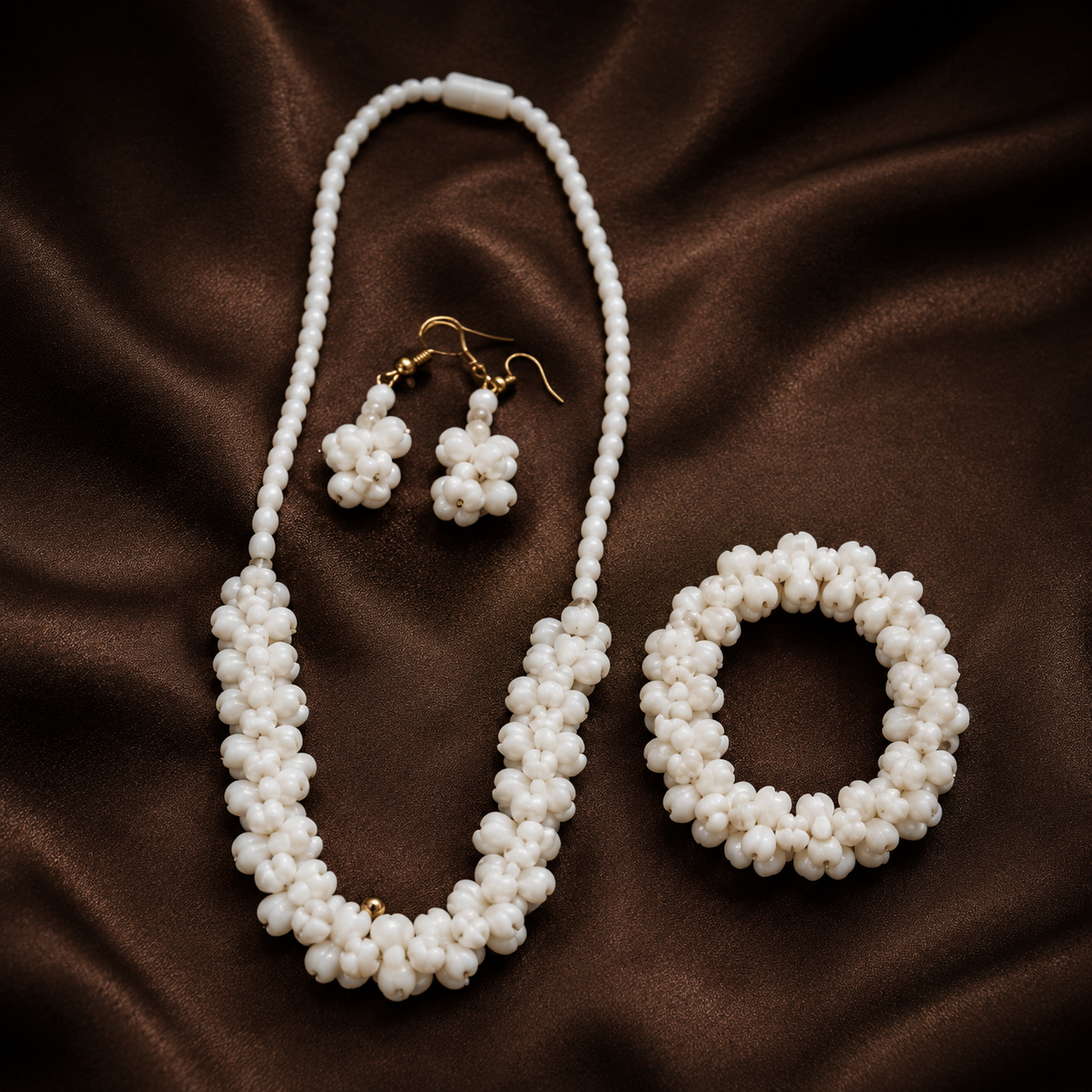 Camel Bone Beaded Cluster Jewelry Set