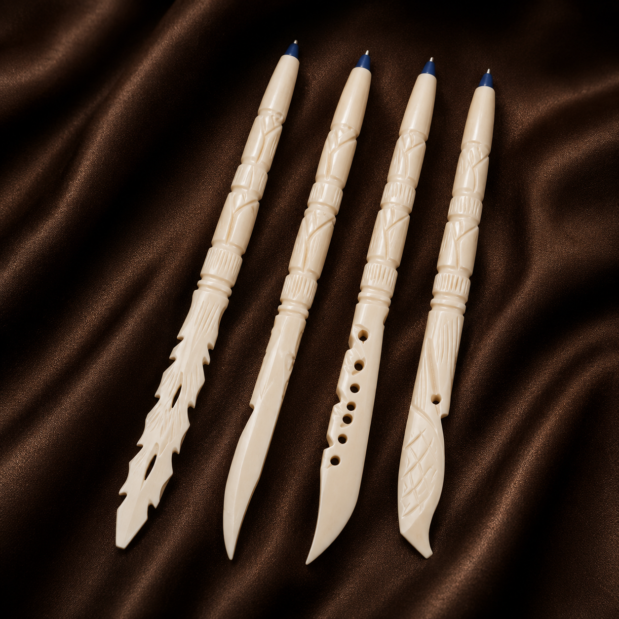 Camel Bone Carved Feather Design Pen