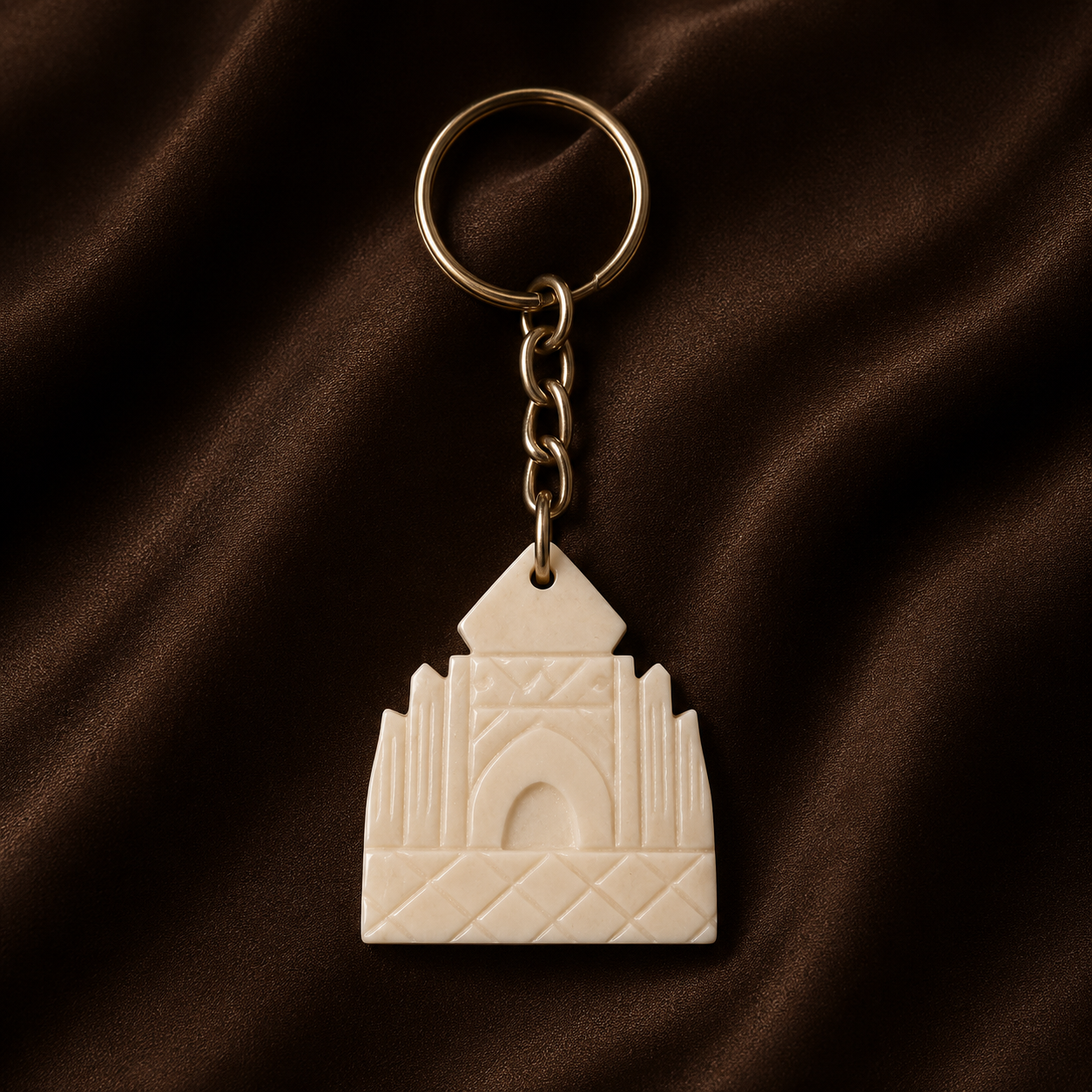 Camel Bone Carved Mosque Keychain