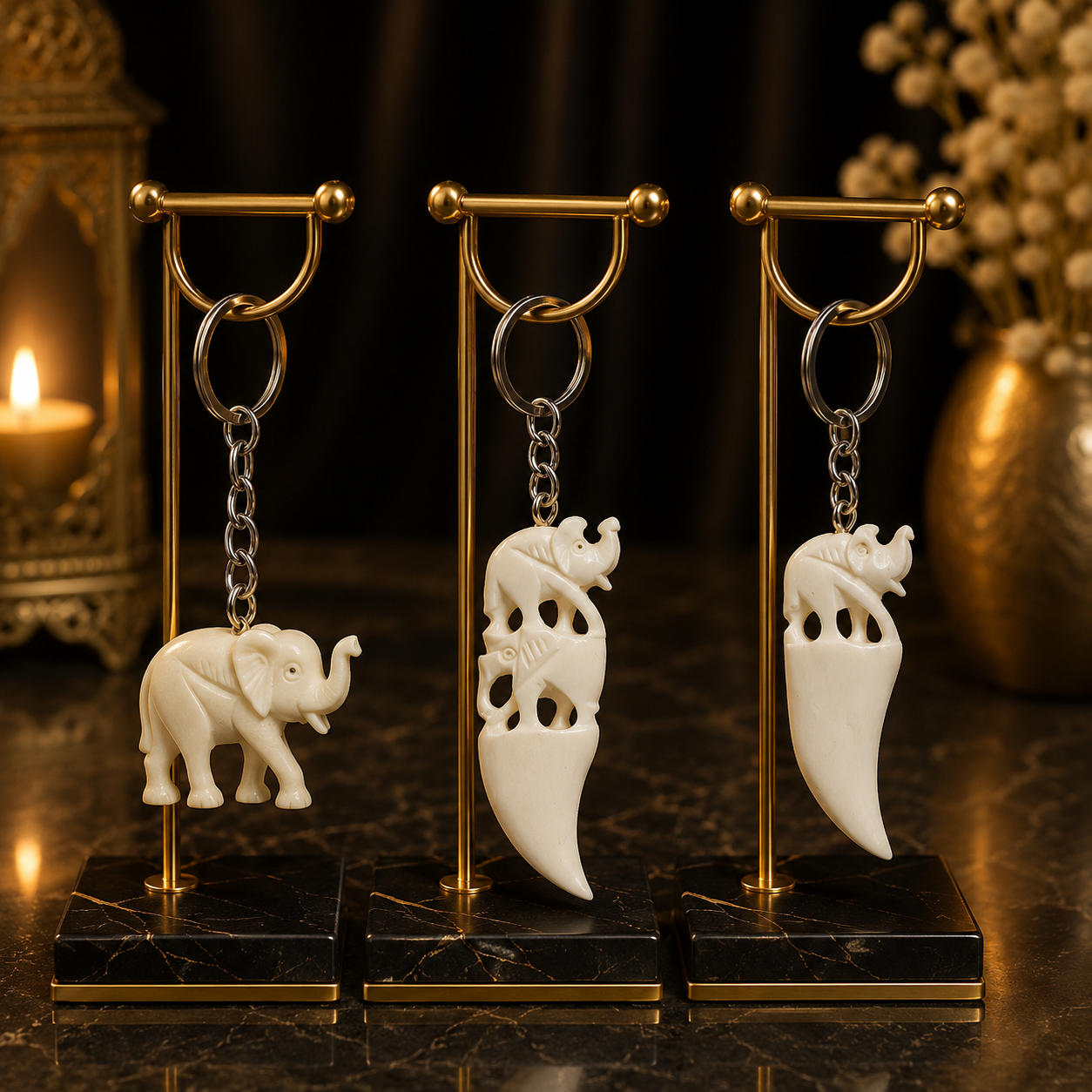 Camel Bone Carved Elephant Keychain