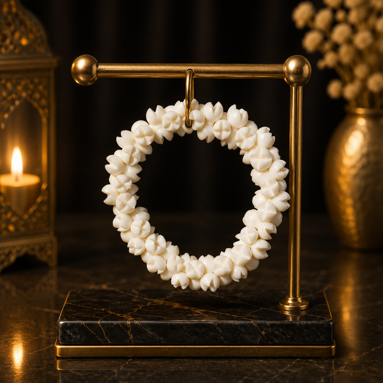 Camel Bone Carved Floral Bead Bracelet