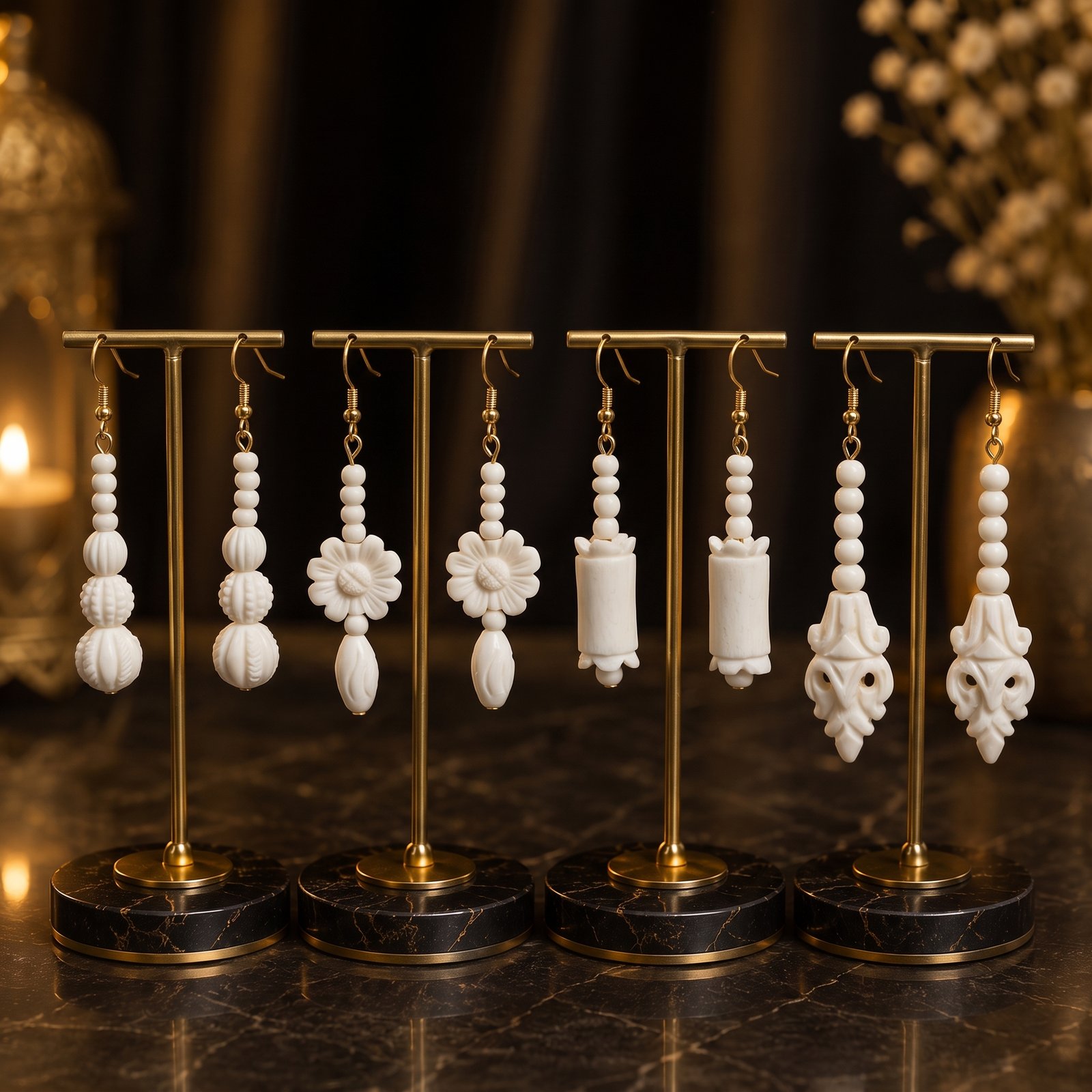 Camel Bone Carved Bead Earrings – Assorted Design Set